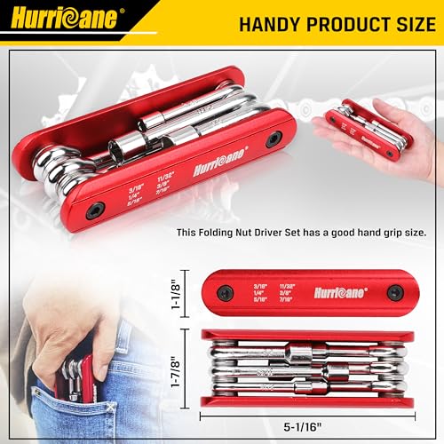 image for HURRICANE 6 in 1 Folding Nut Driver Set SAE, Hex Nut Driver Set, Cr-V 