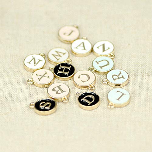 26Pcs 12x15Mm Round Gold Enamel Alphabet Charms Color Capital Letter Beads Initial Pendants Alloy Jewelry Making Accessories DIY,Z,Pink