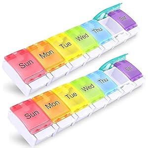 2X wekelijkse pillendoos, Medicijnbox, 7-daagse pillendispenser met uniek open ontwerp met veerondersteuning en grote…