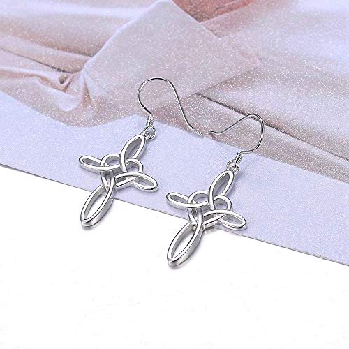 Sllaiss Sterling Silver Celtic Knot Cross Dangle Earrings White Gold Plated Good Luck Vintage Cross Drop Earrings Irish Jewelry (Silver) #TOP3