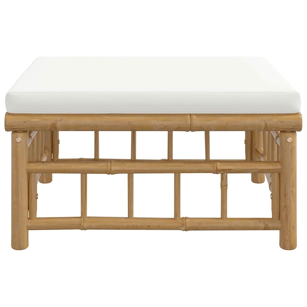 vidaXL Reposapiés de jardín bambú con cojín Blanco Crema, Taburete, otomana, reposapiés de Exterior, reposapiés, Taburete otomana, reposapiés de Patio