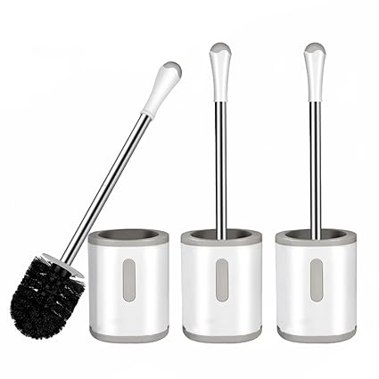 Toilet Brush and Holder, Compact Size Toilet Bowl Brush with Stainless Steel Handle, Small Size Plastic Holder Easy to Hide, Space Saving for Storage, Drip-Proof, Easy to Assemble Deep Cleaning