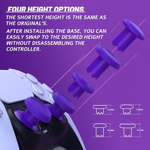 Image of eXtremeRate ThumbsGear V3 Interchangeable Ergonomic Thumbsticks for PS5 Controller, Replacement Analog Thumb Sticks for PS4 Controller - 4 Height Adjustable Convex & Concave Grip Joysticks - Purple