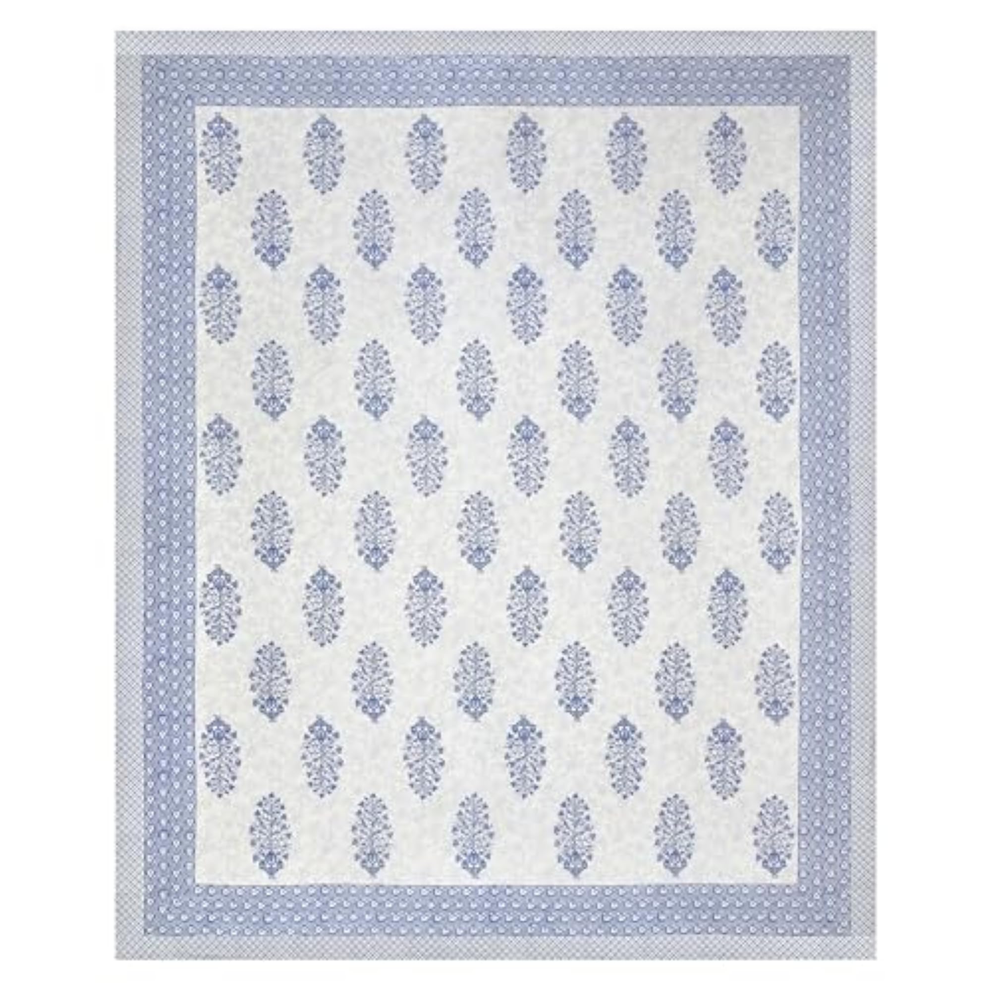 Hand Block Printed 200 TC Cotton King Size Bedsheet, Blue Pot Design