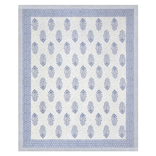 Image of BLOCKS OF INDIA Hand Block Printed 200 TC Cotton King Size Bedsheet (Blue Pot)