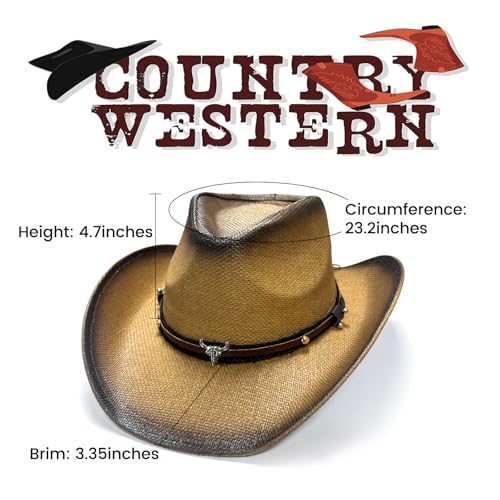 Image of Cowboy Hats for Women, Brown Cowgirl Hats Classic Straw Western Hats for Women Music Festival Party Beach.