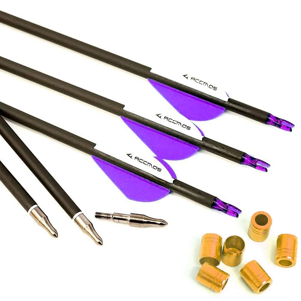 6pc 28-Inch 700-Spine Arrow Removable Tips Targeting Hunting Arrow Plastic Fletching 2 Inches Vane Carbon Arrows for Traditional Bow Long-Bow Recurve Bow Compound Bow Adult Youth Archery Purple — image 1