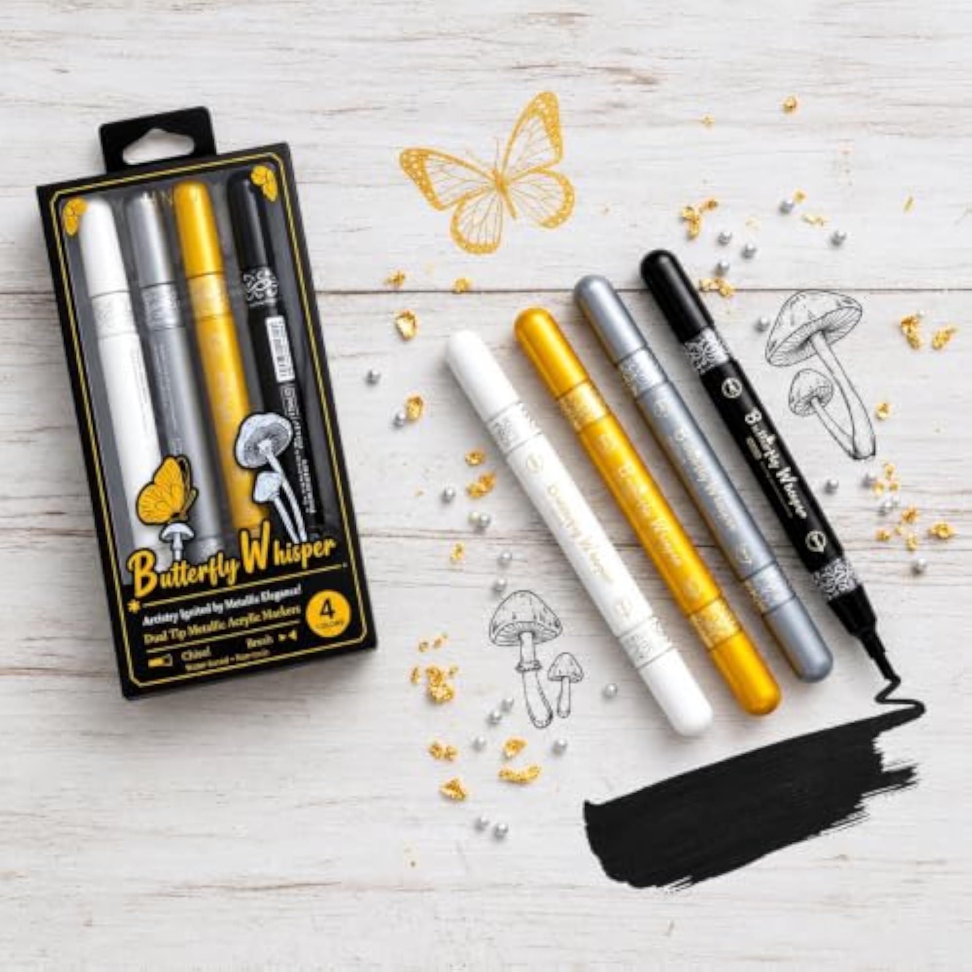 Butterfly Whisper Metallic Paint Markers Dual Tip Acrylic Marker Set
