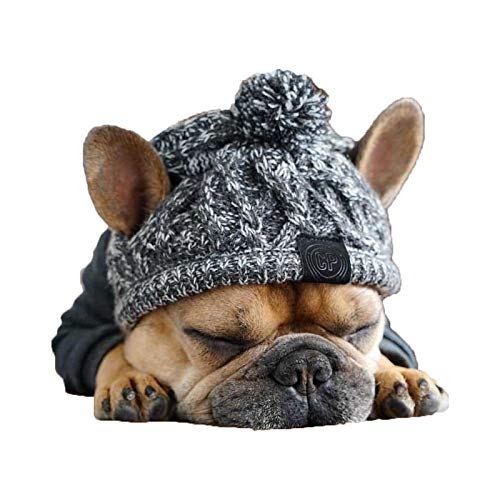 Carolilly Gestrickte Wintermütze Hundemütze Hundehut Haustier Bekleidung Herbst Winter Strickmütze Warme Kappe für Hunde Party Fotografie Kostüm (Grau, M) Cover