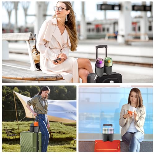 Image of Luggage Cup Holder, Free Hand Luggage Cup Holder for Suitcases Luggage Travel Cup Holder Essential Luggage Accessories Gift for Travelers Flight Attendants (Grey)