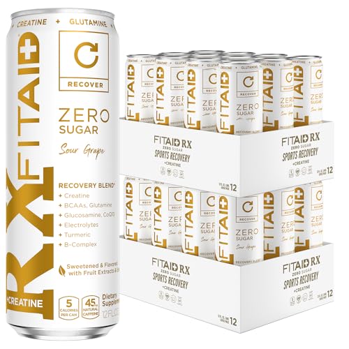 Image of FITAID RX Zero, Creatine Monohydrate, 5 Calories, Keto-Friendly Post-Workout Recovery Drink, BCAAs, L-Glutamine, Turmeric, Electrolytes, B-Complex, 12 Fl Oz (Pack of 24)