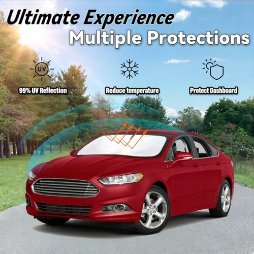 Image of Car Front Windshield Sun Shade for Fusion 2013-2021, Car Window SunShades Shield Cover Visor Protector with 240T Reflective Fabric UV & Sun Heat Protection Accessories