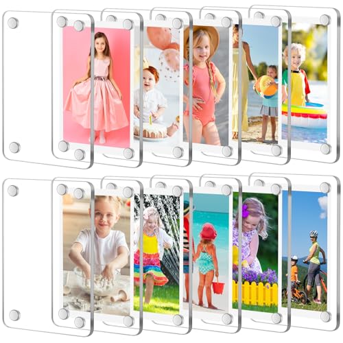saerryor 12 Pack Acrylic Fridge Magnetic Frame, 2.36 x 3.54 Inch, Double Sided Refrigerator Magnet Picture Frame for Instax Mini Refrigerator Display