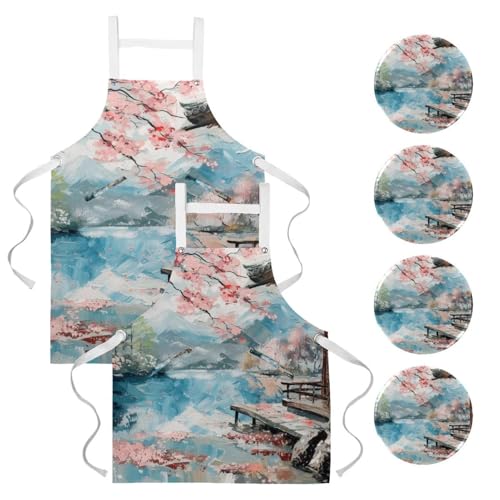 Tablier de cuisine lot de 2 ajustable avec poche pour restaurant et travail