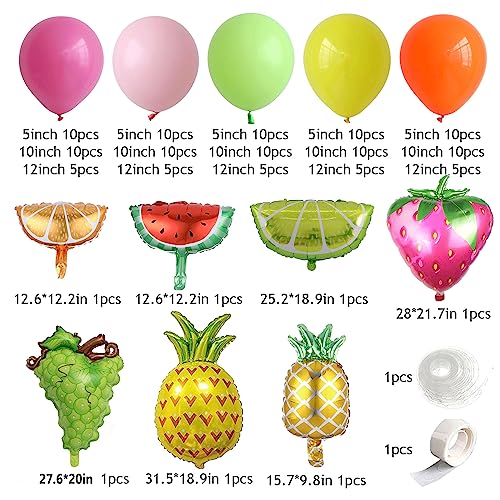 Fruit Balloon Garland Arch Kit Pink Rose Red Yellow Green Orange Balloons With Watermelon Strawberry Pineapple Lemon Orange Foil Balloons For Twotti Fruity Party Decorations Sweet Birthday Party #TOP1