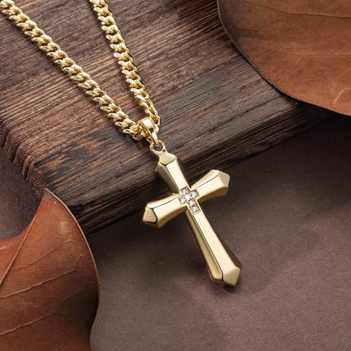 GIORGIA GIBBS Mens Cross Necklaces 14K Gold Cross Necklace for Men Gold Crosses Pendant for Mens with Cubic Zirconia Sharp Lines and Sleek Geometric Form Crosses Pendant Chain for Men 20/22 /24 Inch3