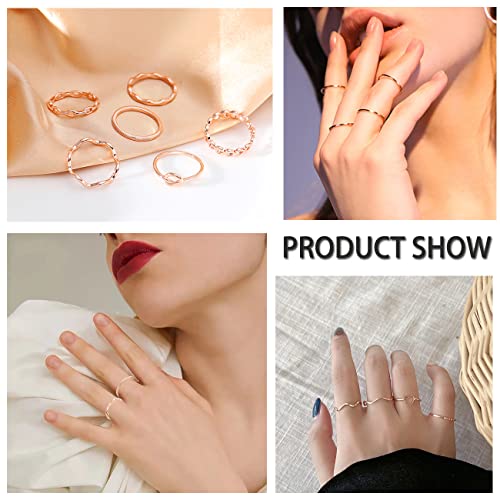 Zoeray 10Pcs 14K Gold Plated Stacking Rings For Women Thumb Stackable Knuckle Band Rings Plain Twist Thin Joint Finger Wedding Gold Ring Set For Teen Girls Size 5 To 9 (Rose Gold, 11) #TOP1