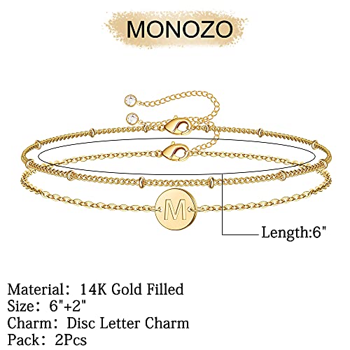 Monozo Gold Initial Bracelets For Women Teen Girls, 14K Gold Filled Layered Letter M Initial Bracelet Teen Girl Gifts Disc Charm Bracelet Gifts For Teenage Girls Gold Bracelets For Women Girls Jewelry #TOP1