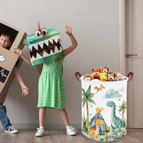 Image of Dinosaurs Baby Laundry Hamper,Collapsible canvas laundry basket,Dinosaur Baskets for Boys,Dragon dirty clothes basket,Baby Room decor(Roaring dinosaur)