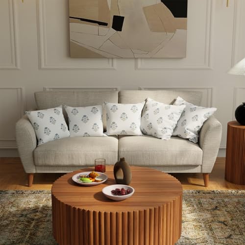 Image of Urban Space Decorative Cotton 250 TC Cushion Cover Set Of 5, 16 Inch X 16 Inch Cushion Covers For Sofa, Bedroom, Living Room (Cushion Cover 40Cm X 40Cm, Set Of 5, Liberty Blue)