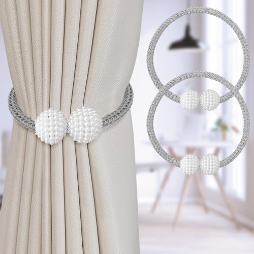 Image of 2Pack Magnetic Curtain Tiebacks, Curtain Tiebacks Buckles Holdbacks Holder Hooks Clip,Decorative Drape Handmade Curtain Tie Back(Light Grey)