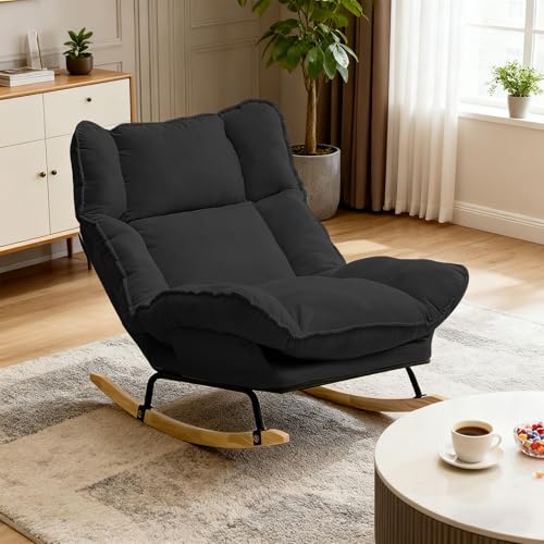 Sillón Mecedor Plegable Terciopelo Negro miniatura 1