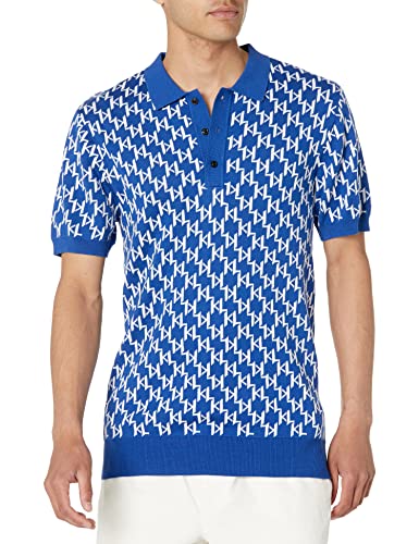 KARL LAGERFELD Men's All Over Logo Sweater Polo Cotton