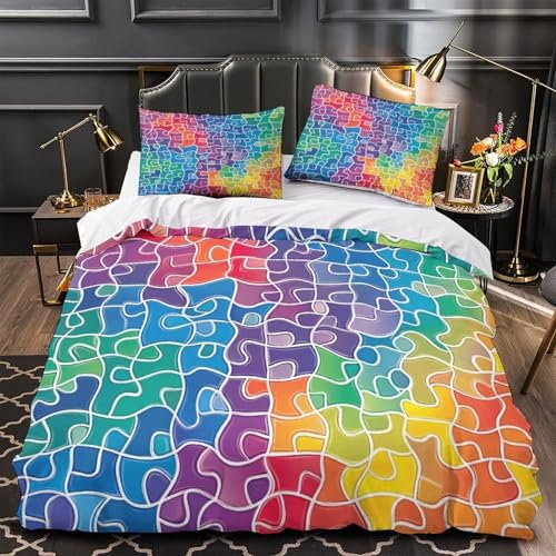 Housse de couette arc-en-ciel 3D super douce avec taie d'oreiller