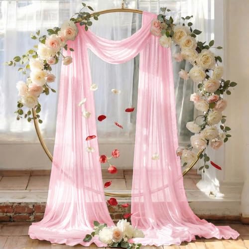 MDS Pack of 2 Wedding Arch Drape Panel (30" Width x 30ft Long) Sheer Chiffon Arbor Canopy Drapery Fabric for Wedding Ceremony Reception Decoration Party Ceiling Backdrop Curtain Swag - Blush Pink by MDS - Image 6