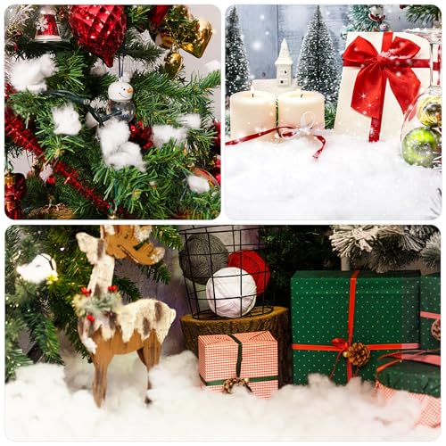 Image of winemana 30oz Christmas Fake Snow Decor, Artificial Snow for Indoor Decorating, Cotton Like Fluffy Snow Stuffing for Winter Mantle Village Houses Christmas Tree Craft White Snow Decor