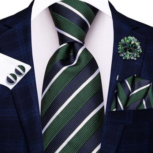 Image of Hi-Tie Men's Tie Lapel Pin Set Pocket Square Cufflinks Formal Woven Silk Tie Sets Wedding Party