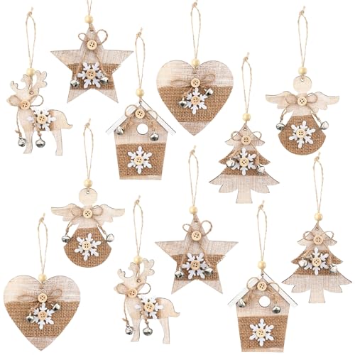 HERZONE 12pcs Holzanhänger Weihnachten Weihnachtsbaum Holz Anhänger...