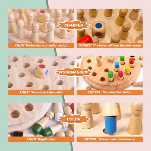 Image of Fun4you Wooden Memory Chess Color Matching Game Montessori Brain Booster Board Game for Kids 3-10 Years Educational Toy Birthday Gift for Boys and Girls