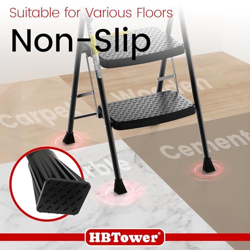 Image of HBtower Step Ladder Sturdy, Heavy Duty Step Stool for Adults | Wide Anti-Slip Pedal Step Ladder Folding Step Stool for Home Kitchen Garage Outdoor (2 Step Ladder)
