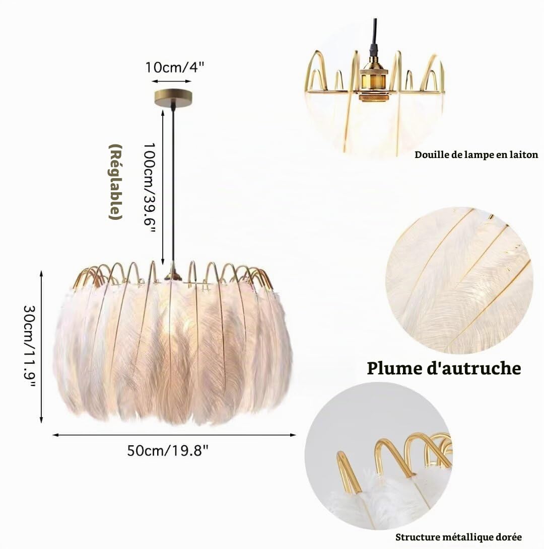 Lustre Élégant En Plumes Abat - Jour En Plumes Lampe à Suspension Créative En Plumes Lampe à Suspension Décorative Chambre à Coucher, Salon