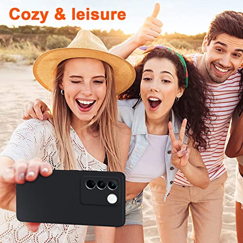 Image of DIZORO Microfiber Candy Case Compatible for Vivo V27 5G Smooth Touch Cushion Liquid Soft Silicone Gel Rubber Phone Cases Non-Slip Full Body Protective Shockproof Back Cover - Black