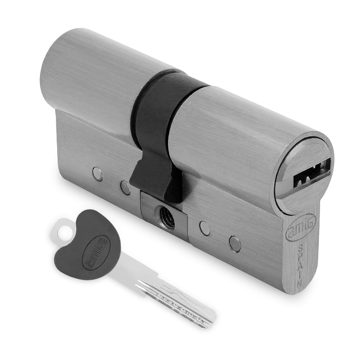 Amig - Cilindro de seguridad - Cerradura para puertas de Madera - Antiganzúa y Antibumping - Bombín Antiextracción y Antirotura - Incluye 5 llaves - Plateado mate - Medidas: 62 (31-​31) mm