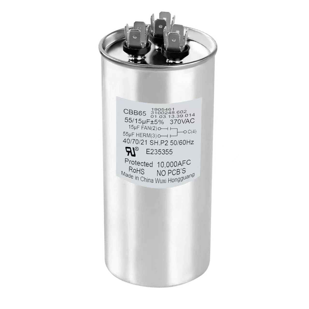 SPRWRM 3314471.017 Capacitor Compatible with RV Air Conditioner, 55+15 UF ±5%, 370/440VAC, Safety and Explosion-Proof