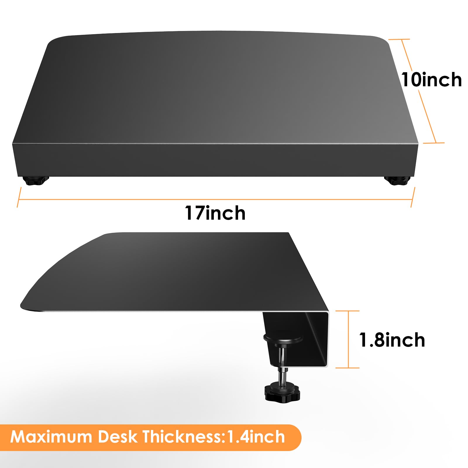 Piastra angolare da 43,2 cm con morsetto, supporto per piattaforma a L, supporto per scrivania angolare, nero