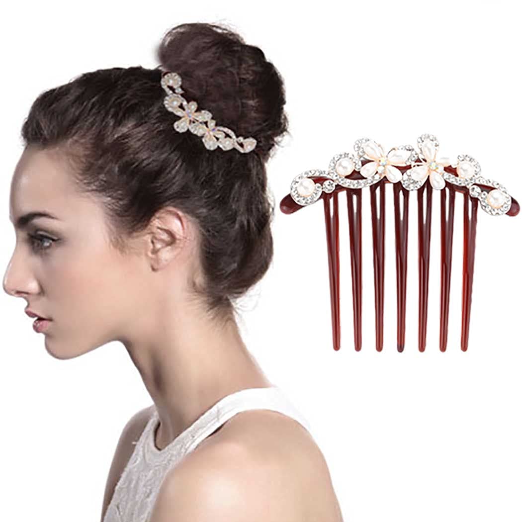 JONKY Vintage Pearl Hair Side Combs Rhinestone Hair Comb Flower Headpieces Red Party Daily Pearl Hair Accessories for Women and Girls