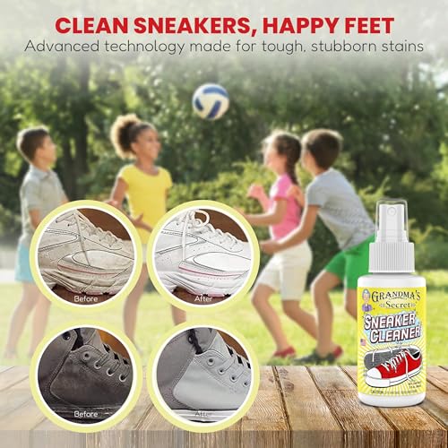 Image of Grandma's Secret Shoe Cleaner - Stain Remover Spray for Rubber, Canvas and Leather - Removes Dirt, Grime and Grass - Sneakers Cleaner for Outdoor Shoes, Slippers and Moccasins - 3 Ounce
