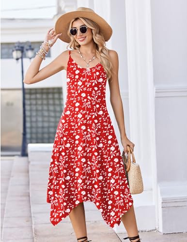 Image of Zeagoo Women Summer Midi Dresses 2026 Hawaiian Bohemian Beach Cover Up Sundress Spaghetti Strap Casual Dress with Pockets