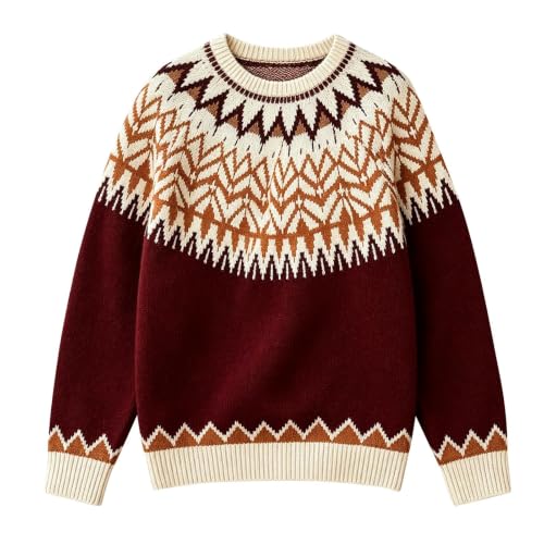 Fair Isle Sweater Women Oversized Crew Neck Retro Boho Knit Pullover - image 4
