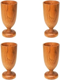 Rainforest Bowls Set of 4 Javanese Teak Wood Wine Glass Goblet Cup- 200ml (6.8 oz)- Great for Daily Use, Hot & Cold Drinks- Ultra-Durable- Premium Wooden Cup Handcrafted by Indonesian Artisans