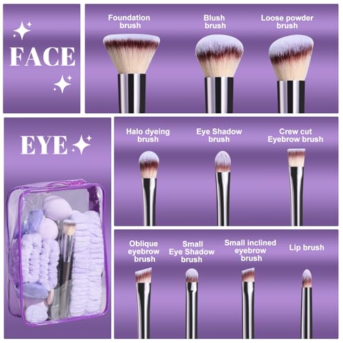 BS-MALL Makeup Brushes Set 23 Pcs with Finger Sponge – Essential Tools,travel set