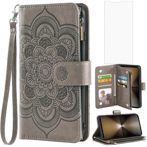 Étui en cuir PU texturé fleur pour Sony Xperia 1 VI haut de gamme