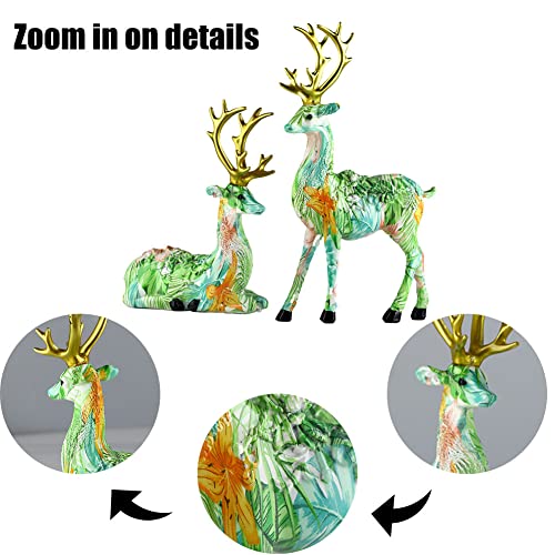 Qianling 2 Pcs Deer Statues In Home Decor, Resin Colorful Art Deer Figurine, Creative Home Living Room Desktop Bookshelf Wine Cooler Couple Wedding Gift Decorations Crafts #TOP2
