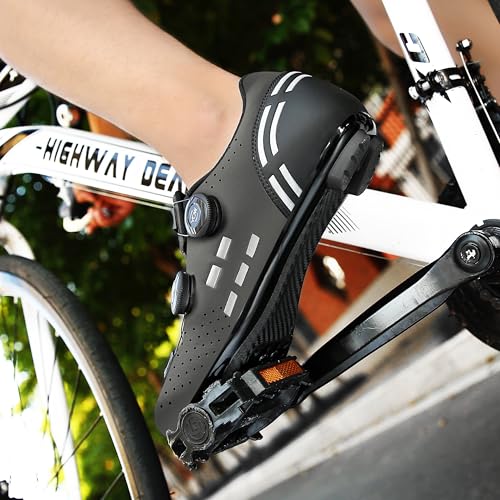 Solamni Mens Road Cycling Shoes Compatible with Peloton Look Delta SPD SPD-SL Lock Pedal Mountain Bike Shoes Fitness Trail Cycling Shoes Grey