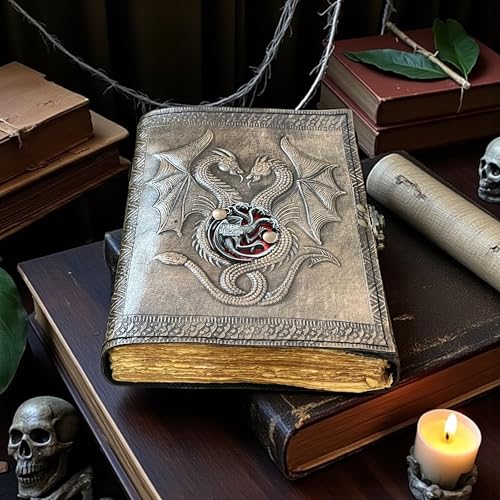 Grimoire medieval vintage spell book de shadow dragon cuir cadenas