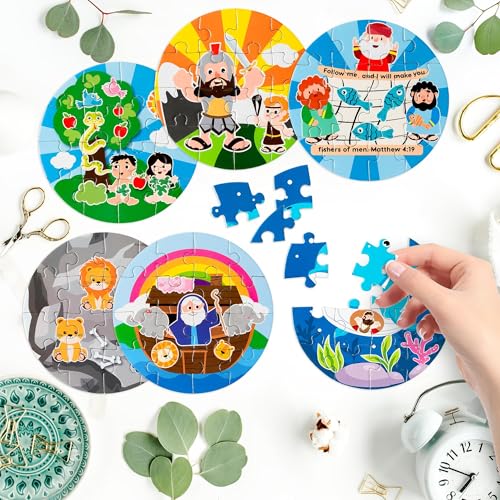 Haooryx Bible Story Jigsaw Puzzles, 12 piezas rompecabezas con historias bíblicas de Noé y Jonás, juguetes educativos para niños y adultos miniatura 4